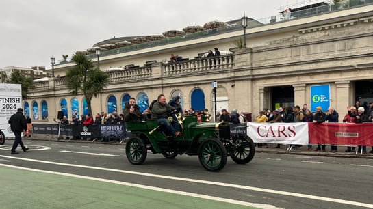 British Motor Museum London to Brighton 2024 - Mike Brewer crossing the finish line